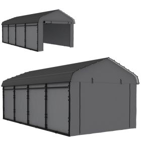 12 x 20 Metal Carport, Heavy Duty Garage Car Canopy with Galvanized Metal Roof and Removable Sidewalls, Dark Gray (Option: Dark Gray-1650x470x190 mm)