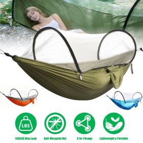 Camping Hammock with Mosquito Net 3-in-1 Portable Hammock Tent with Built-In Mosquito Net Dual-Way Zippers 440lbs Capacity Attached Storage Pocke (Color: ArmyGreen)